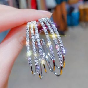 Brand New 925 silver Pave Diamond Dangle Hoop Earrings